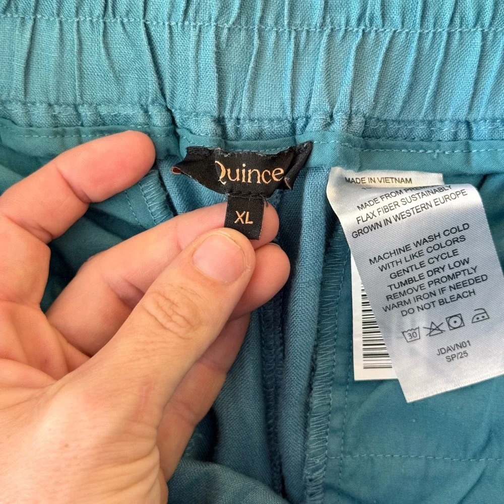 Quince 100% European Linen Wide Leg Blue Drawstring Pants Women XL